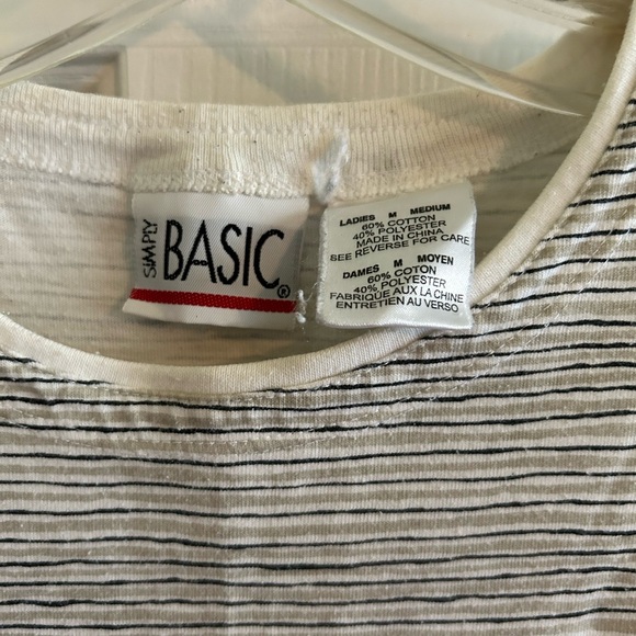 White Tshirt with beige and black stripes - Picture 2 of 2